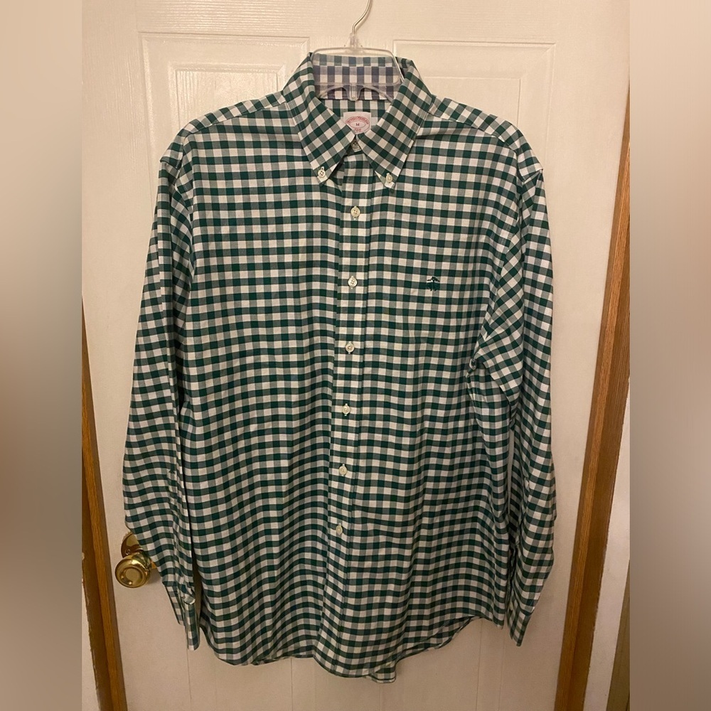 Brooks Brothers Green and White Gingham Supima Button-Down Shirt